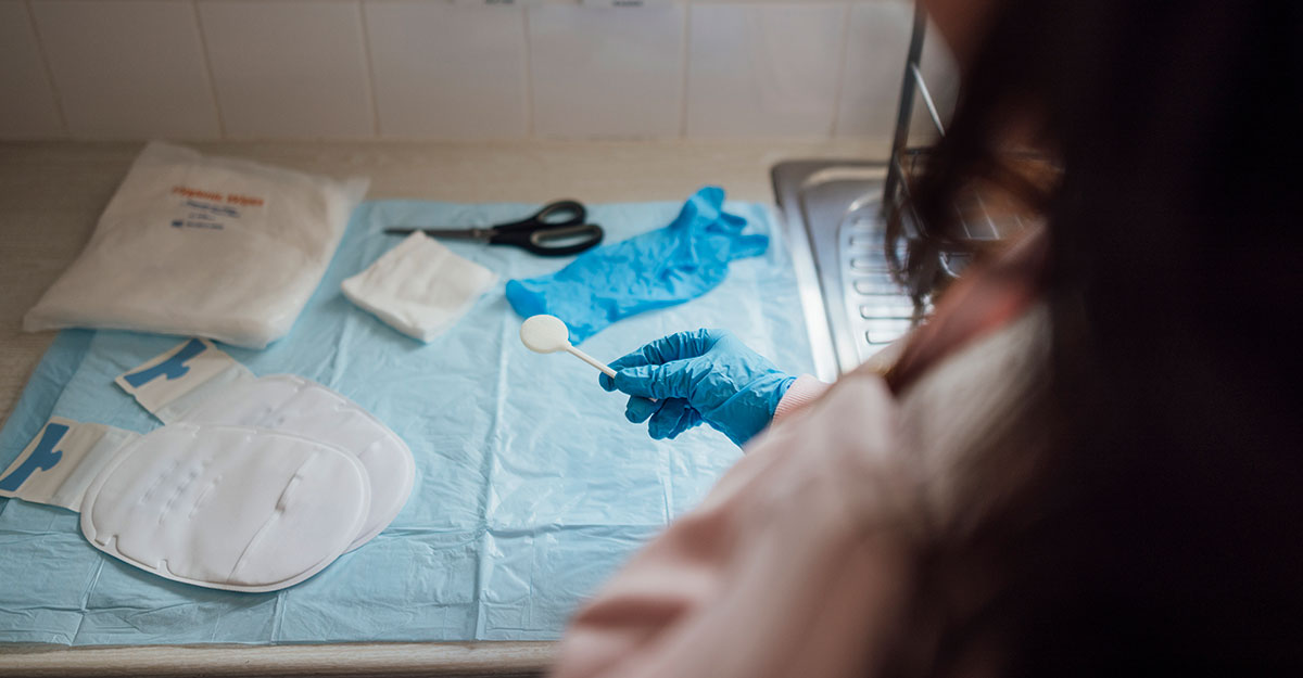 Patient looking at ostomy products