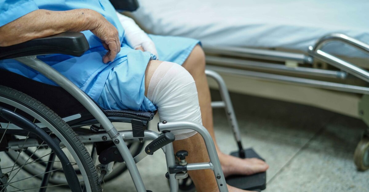 Patient in a wheel chair waiting to receive treatment like negative pressure wound therapy